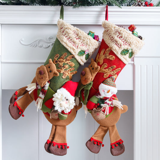 Santa Claus & Snowman Christmas Socks – Deer Riding, Apple Bag Gifts for Kids