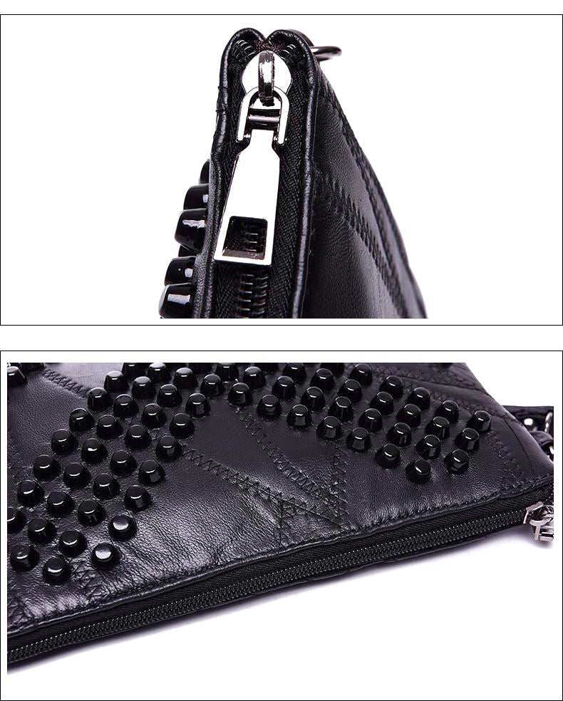 Fashion Genuine Leather Women Bag – High-Quality Rivet Shoulder Messenger & Crossbody Purse