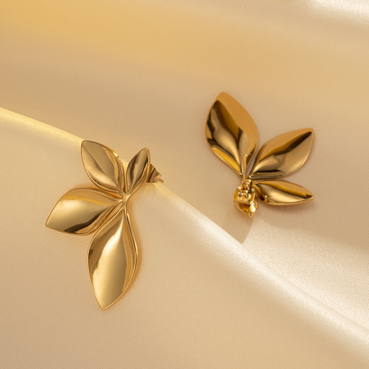Titanium Steel Earrings – Fashionable Leaf Petals Stainless Steel Gold Plated Jewelry for Women