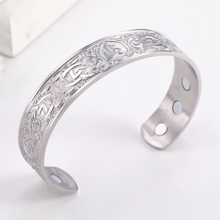 Odin Triangle Knot Stainless Steel Bracelet – Vintage Black Magnet Men’s Trendy Jewelry