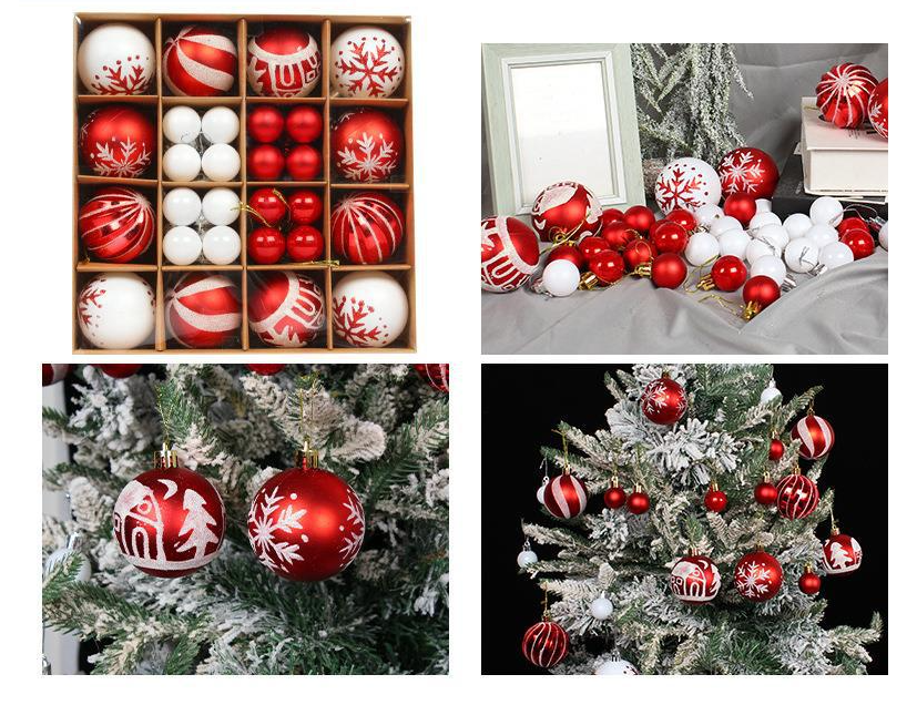 Christmas Ball Gift Set – Creative Painted Red & White Plastic Hanging Tree Decoration Ornaments