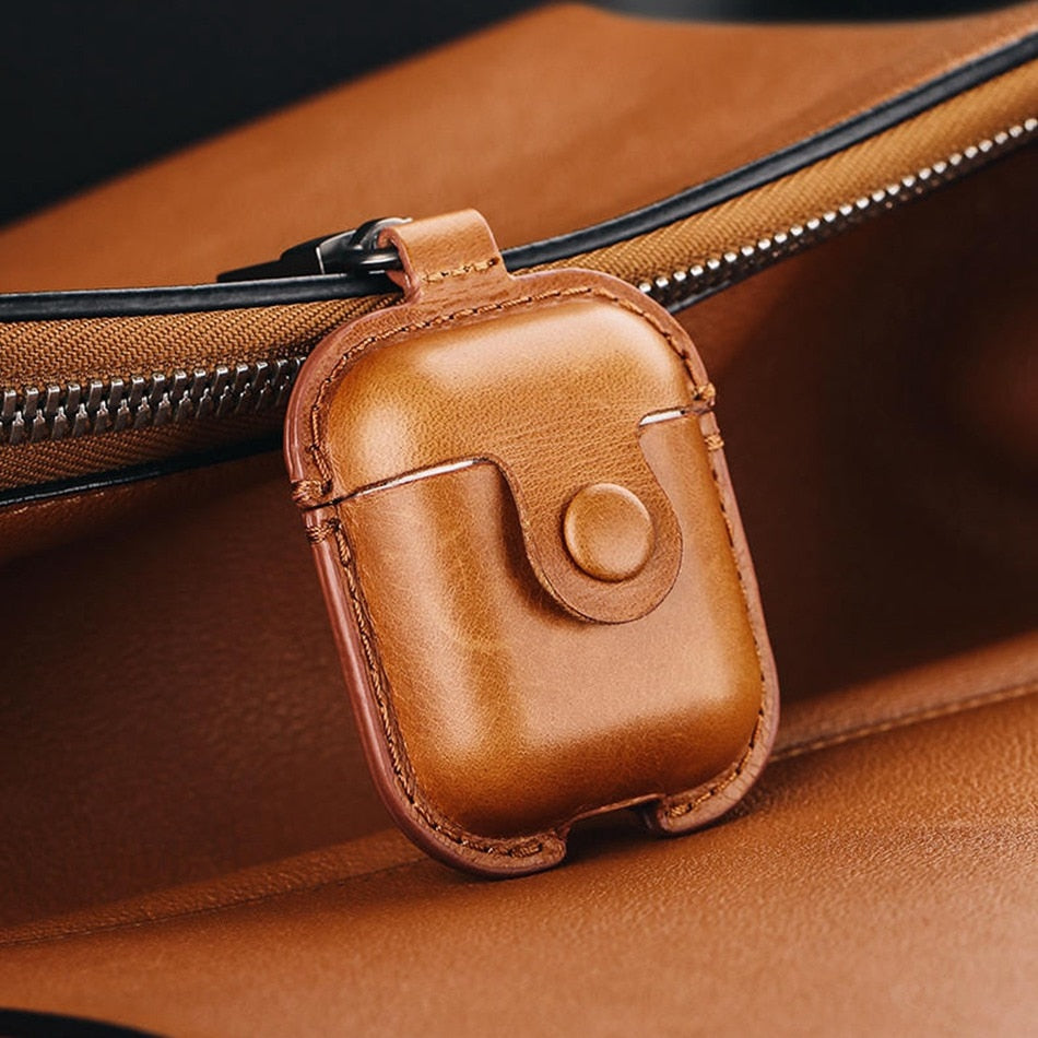 Headphone Case for AirPods – Luxury Genuine Leather Cover for Apple AirPods 2