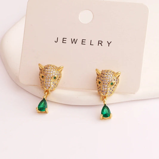 Gold Plated Zircon Leopard Earrings for Women – Luxury Animal Jewelry, Hip Hop Fashion Style