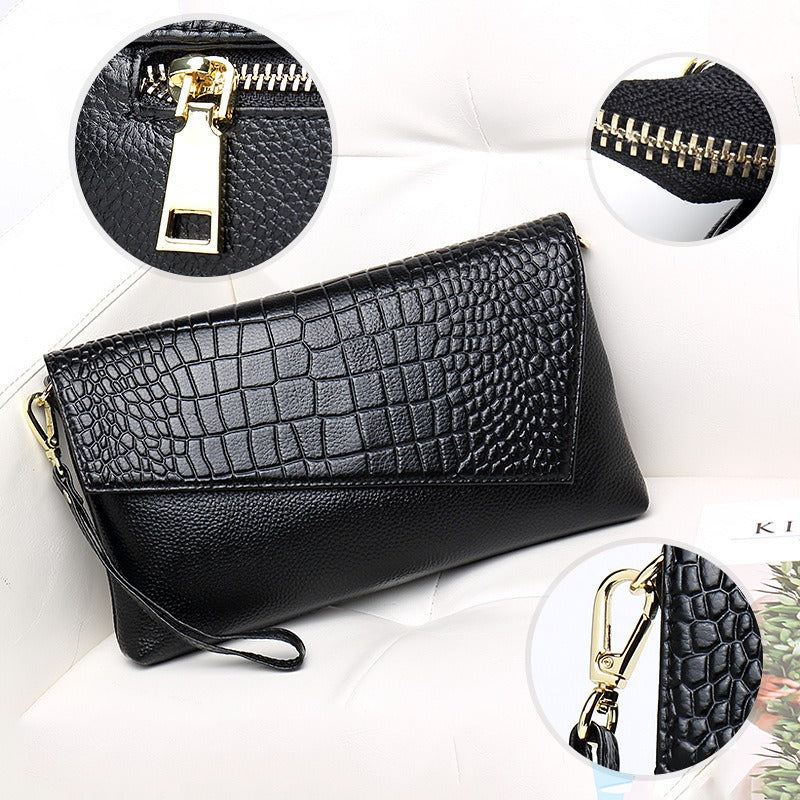 Genuine Leather Crossbody Bag for Women – Litchi Grain Cowhide Shoulder & Clutch Bag, Large Capacity & Stylish