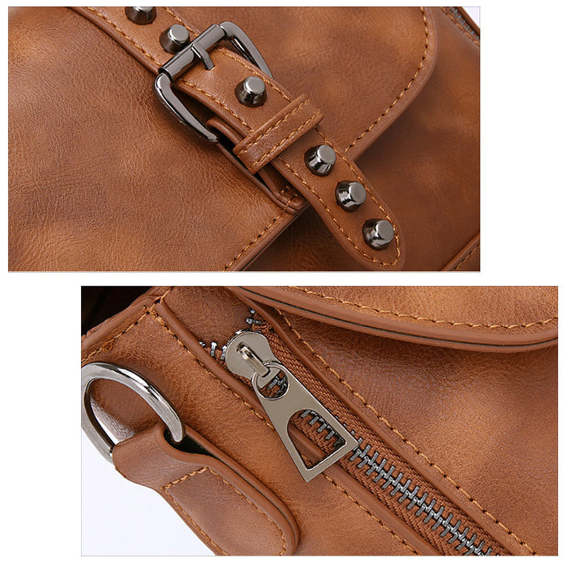 White Vintage Oil Leather Luxury Handbags – Designer Crossbody & Rivet Small Handbag for Women