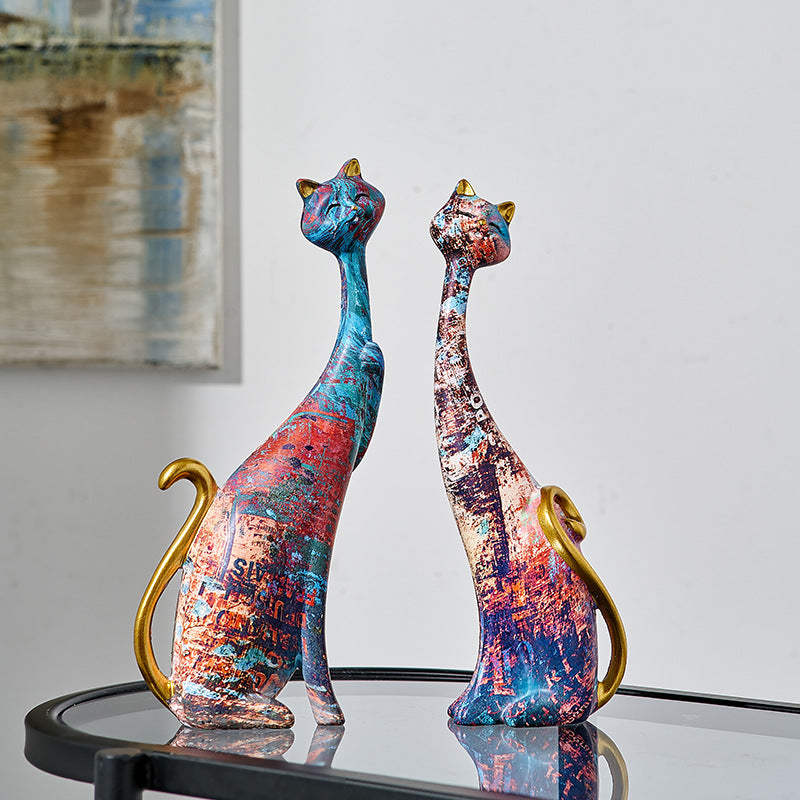 Artistic Oil Painting Cat Ornaments – Creative Home Living Room Light Luxury Furnishings