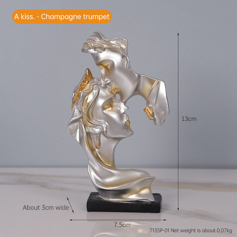 Mini Kiss Desktop Small Ornaments – Modern Minimalist Resin Figures Abstract Light Luxury Home Decor Crafts