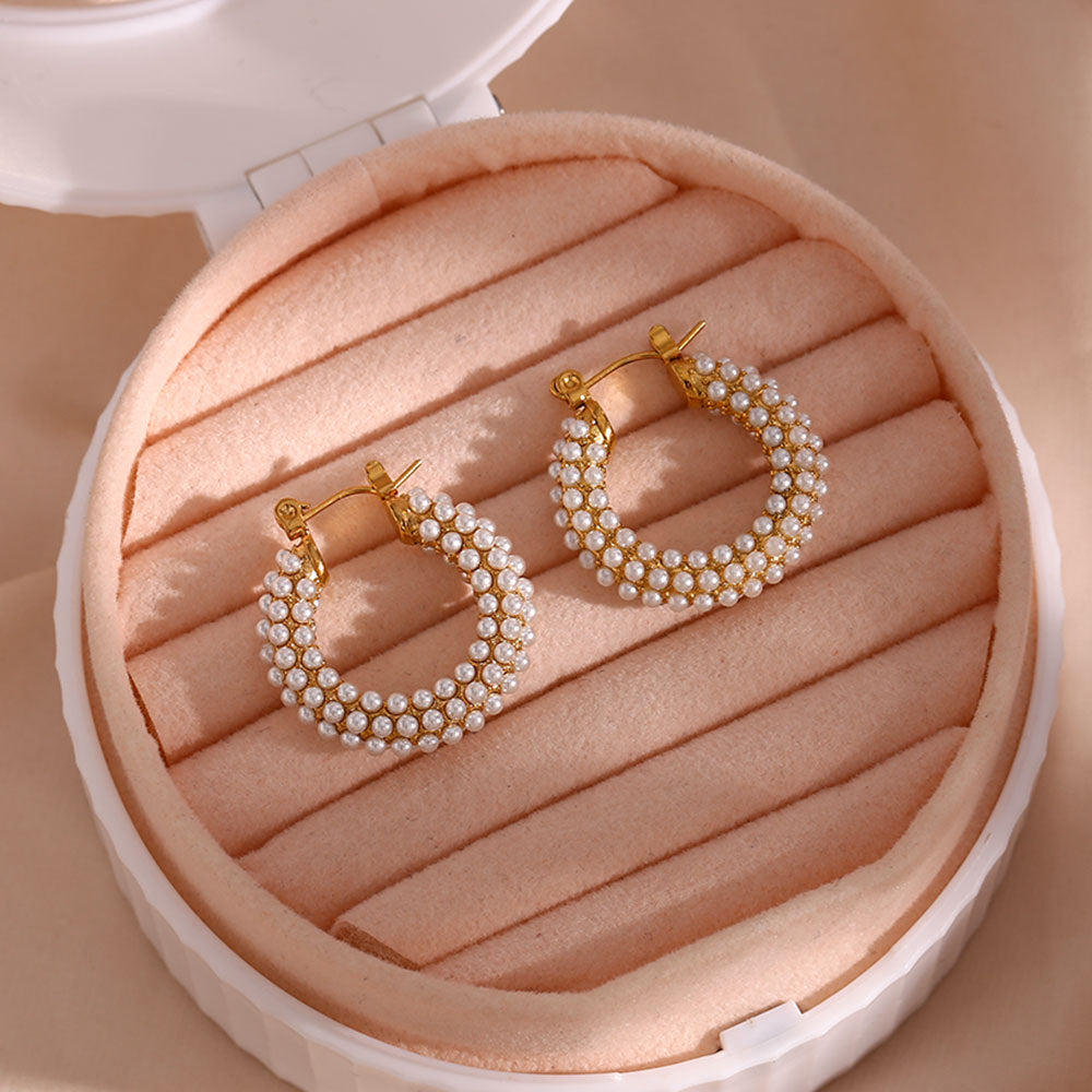 18K Gold Plated Stainless Steel Pearl Earrings – Fashion Luxury Women Jewelry