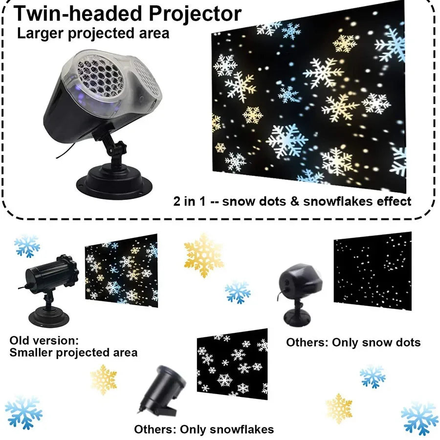 Double-Head Christmas Snowfall Projector Light – Rotating Snowflake Projector Lamp for Outdoor Holiday Party Decoration