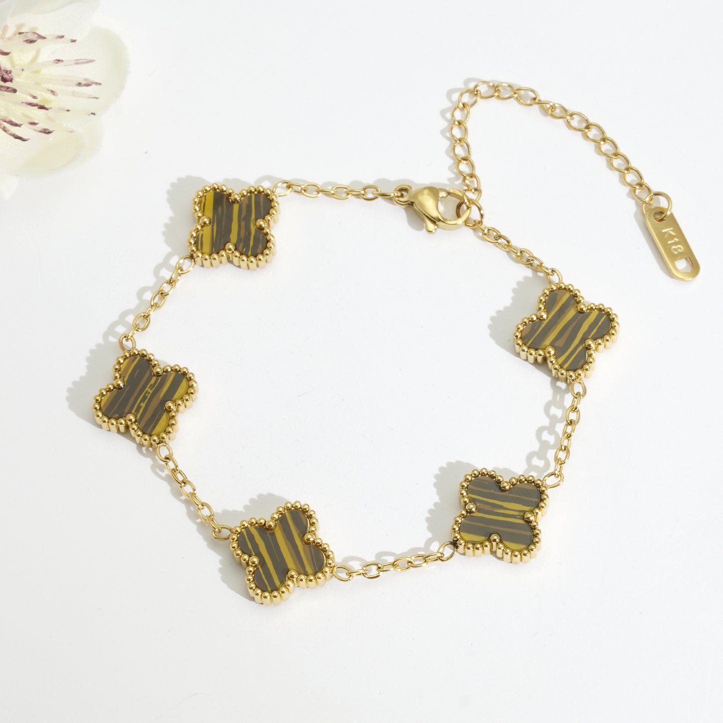 18K Gold Titanium Steel Four-Leaf Clover Bracelet Necklace – Lucky Luxury Jewelry Set