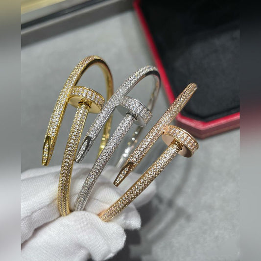 V-Gold Diamond Pavé Screw Cuff – Titanium Steel Couples Bracelet with Open-Close Clasp