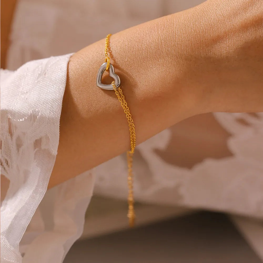 18K Gold-Plated Heart Bracelet – Elegant Luxury Romantic Jewelry Gift for Women