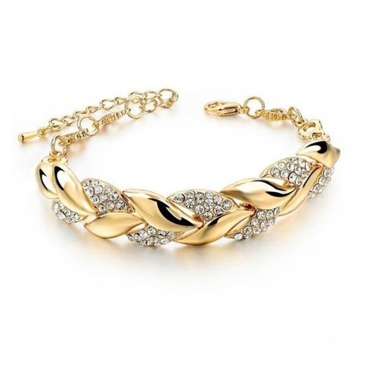 18K Gold Leaf Bracelet for Women – Diamond Fashion Wedding Jewelry Gift