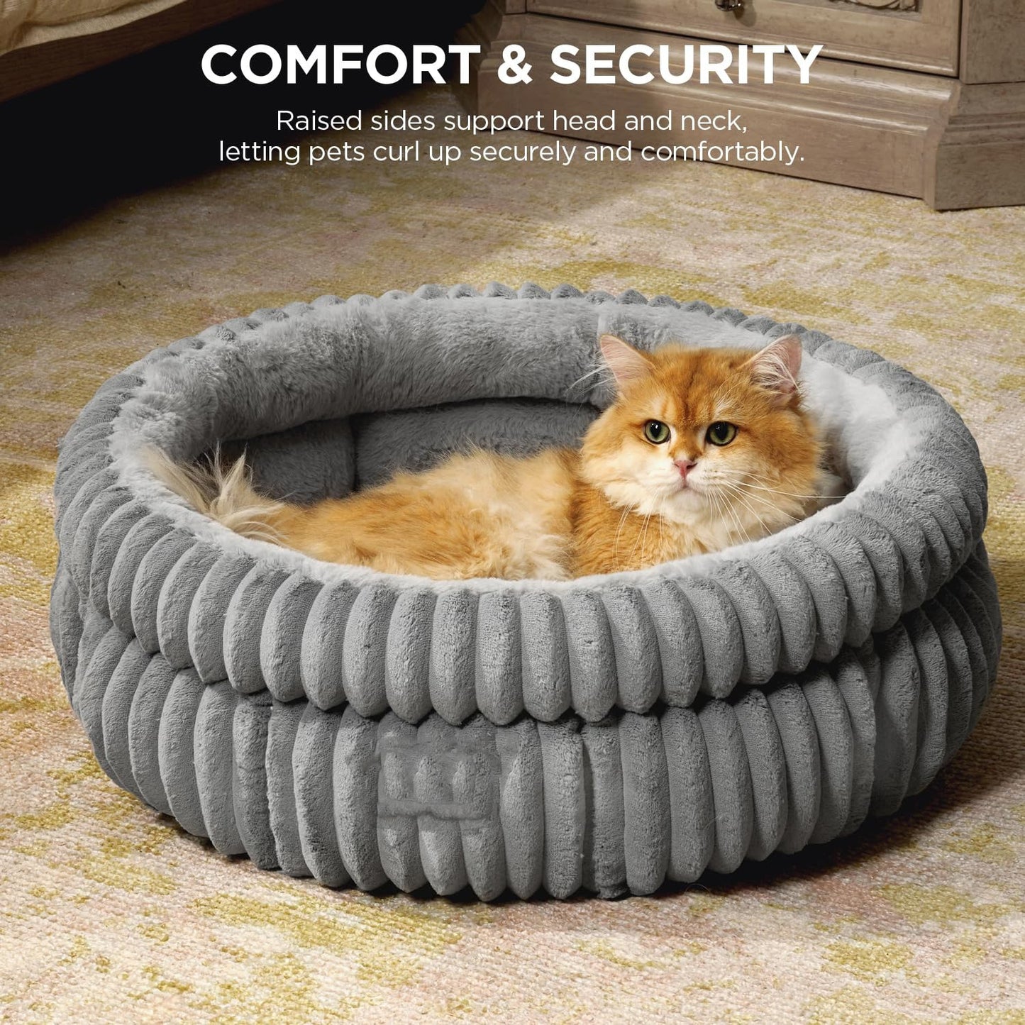 High-Quality Rabbit Fur Round Pet Bed – Warm & Thick Sofa for Cats and Small Dogs