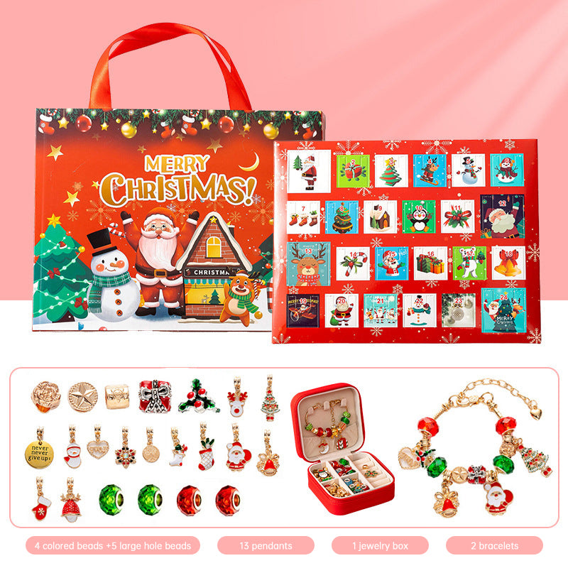 DIY Creative Children’s Bracelet Jewelry – 24-Grid Calendar Christmas Holiday Surprise Blind Box Silver Set