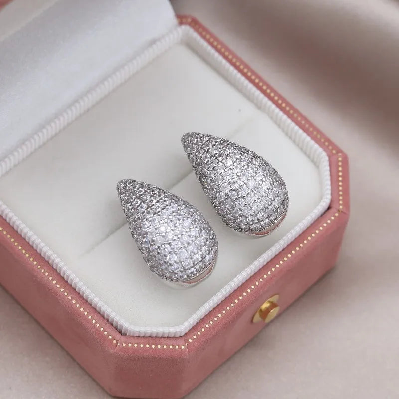 Korean 14K Gold Plated Zircon Water Drop Earrings – Elegant Women’s Wedding Jewelry