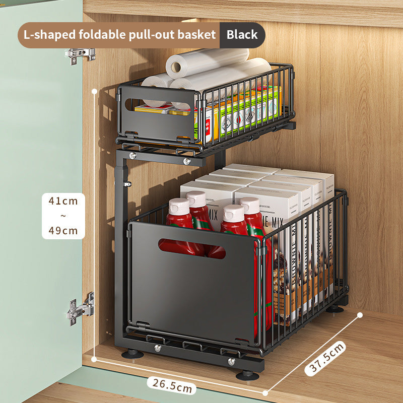 2-Tier Pull-Out Cabinet Organizer – Adjustable Under-Sink Kitchen Basket & Drawer Slide Spice Rack