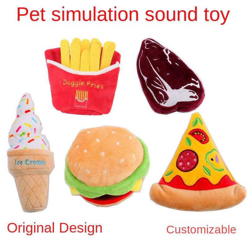 Pet Plush Toy – Simulation Pizza, Hamburger, Steak, Ice Cream & French Fries Sound Dog Toy