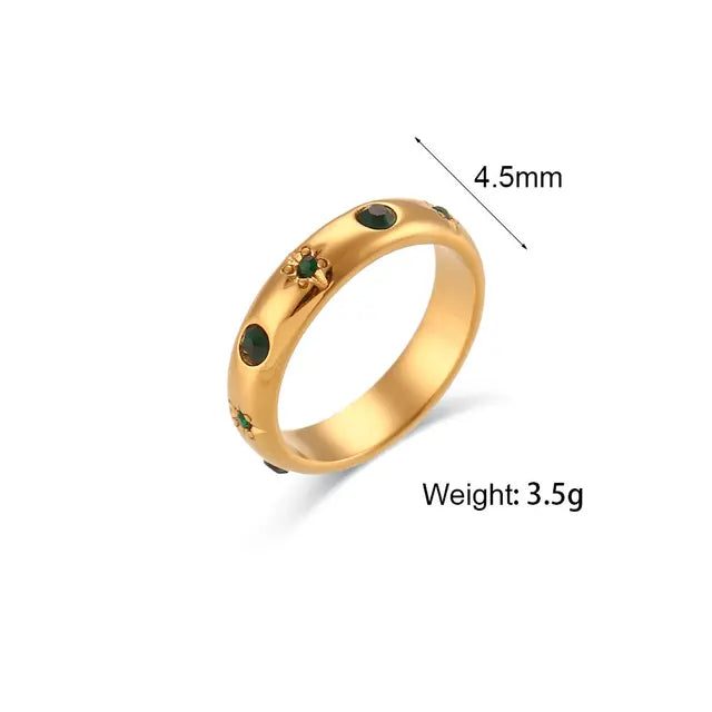 18K Gold Plated Green Zircon Pearl Rings for Women – Waterproof, Hypoallergenic, Dainty Jewelry