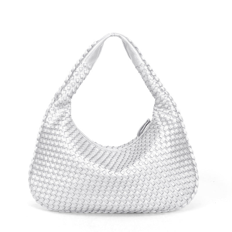 Women’s Large Leather Hobo Bag – Handmade Woven Patchwork Shoulder Bag with Big Capacity