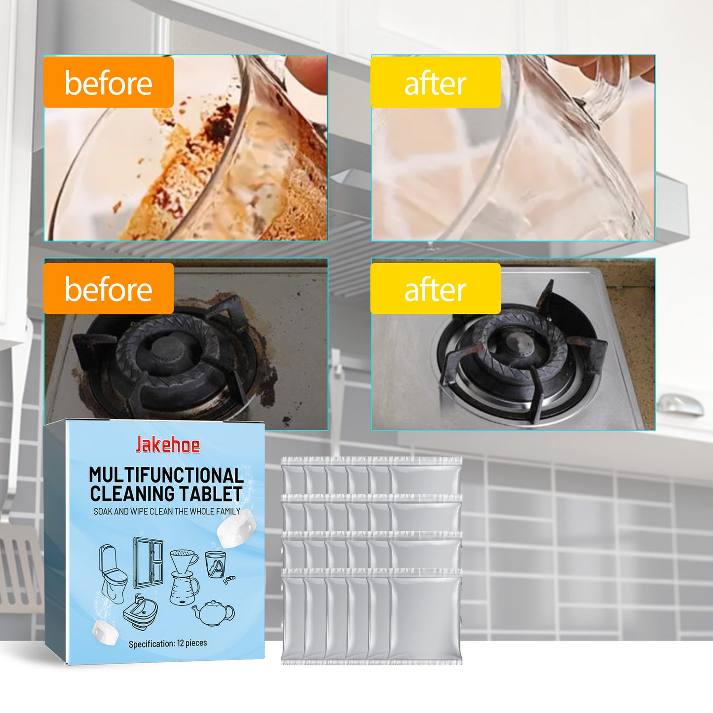 Multifunctional Kitchen Cleaning Tablets – Heavy Oil Cleaner for Stove, Utensils & Stainless Steel