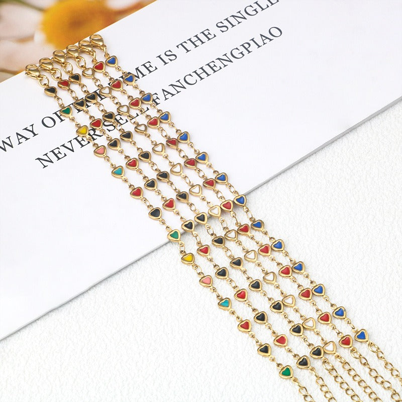 Colorful Love Heart Titanium Steel 18K Gold Bracelet – Trendy Personalized Luxury Jewelry
