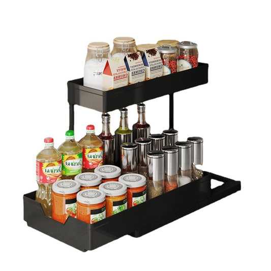 L-Shaped Kitchen Sink Storage Rack – Pull-Out Cabinet Organizer with Detachable Drawer Basket