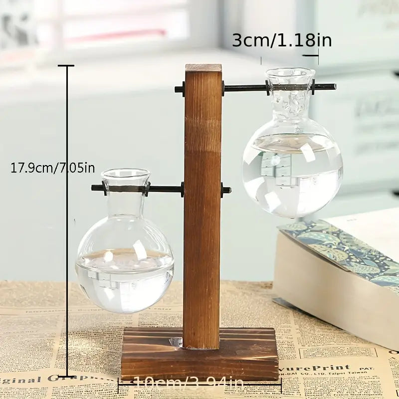 Elegant Bamboo Plant Stand – Two-Tiered Display Shelf with Round Wooden Base
