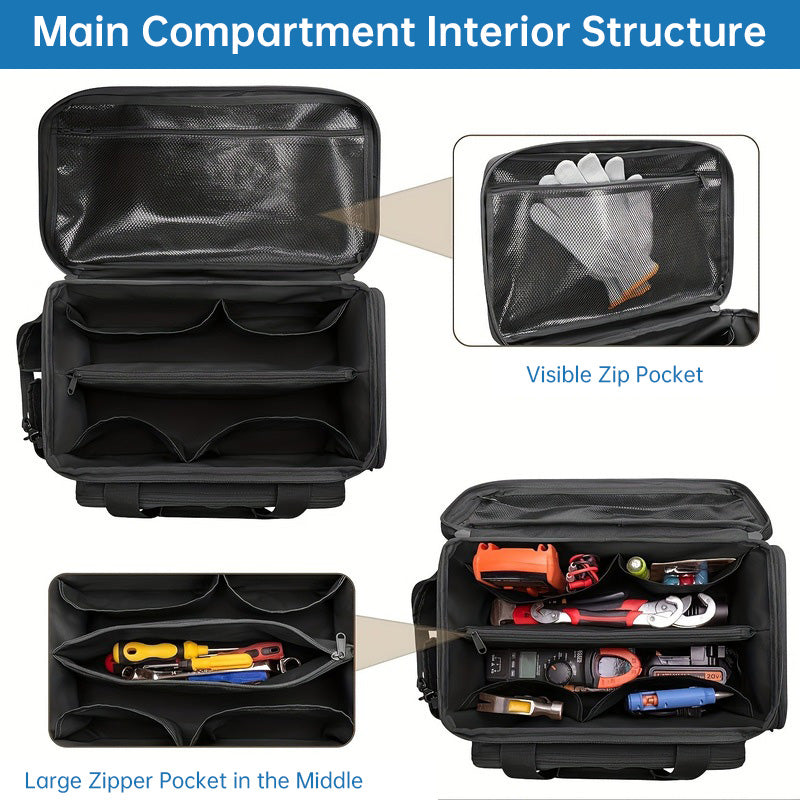 14-Inch Heavy-Duty Tool Bag Set – 2 Bags with Non-Slip Organizer, Multi-Pocket Electrician Tool Storage