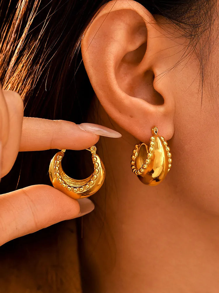 Small Bead Double C Earrings – Titanium Steel Gold Plated, Exquisite & Versatile