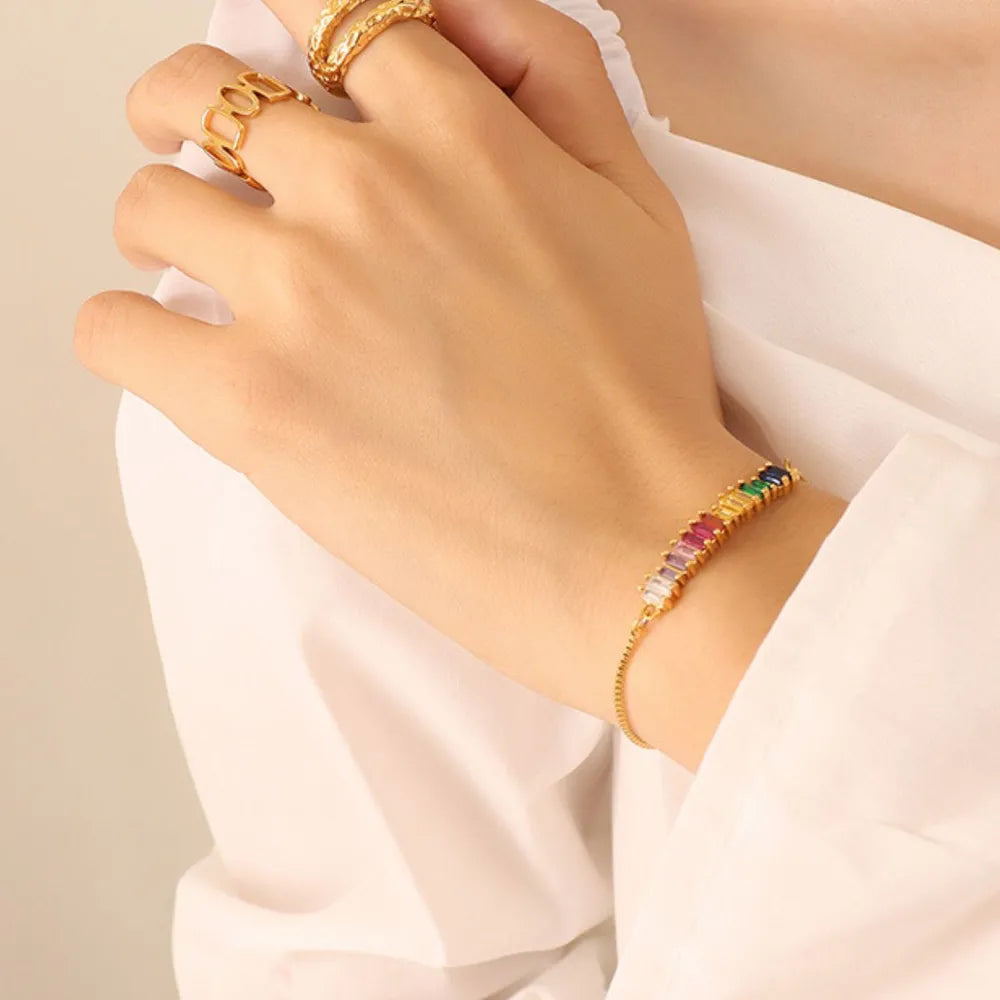 Contrast Zircon Titanium Steel Bracelet Gold-Plated – Elegant Luxury Jewelry Gift