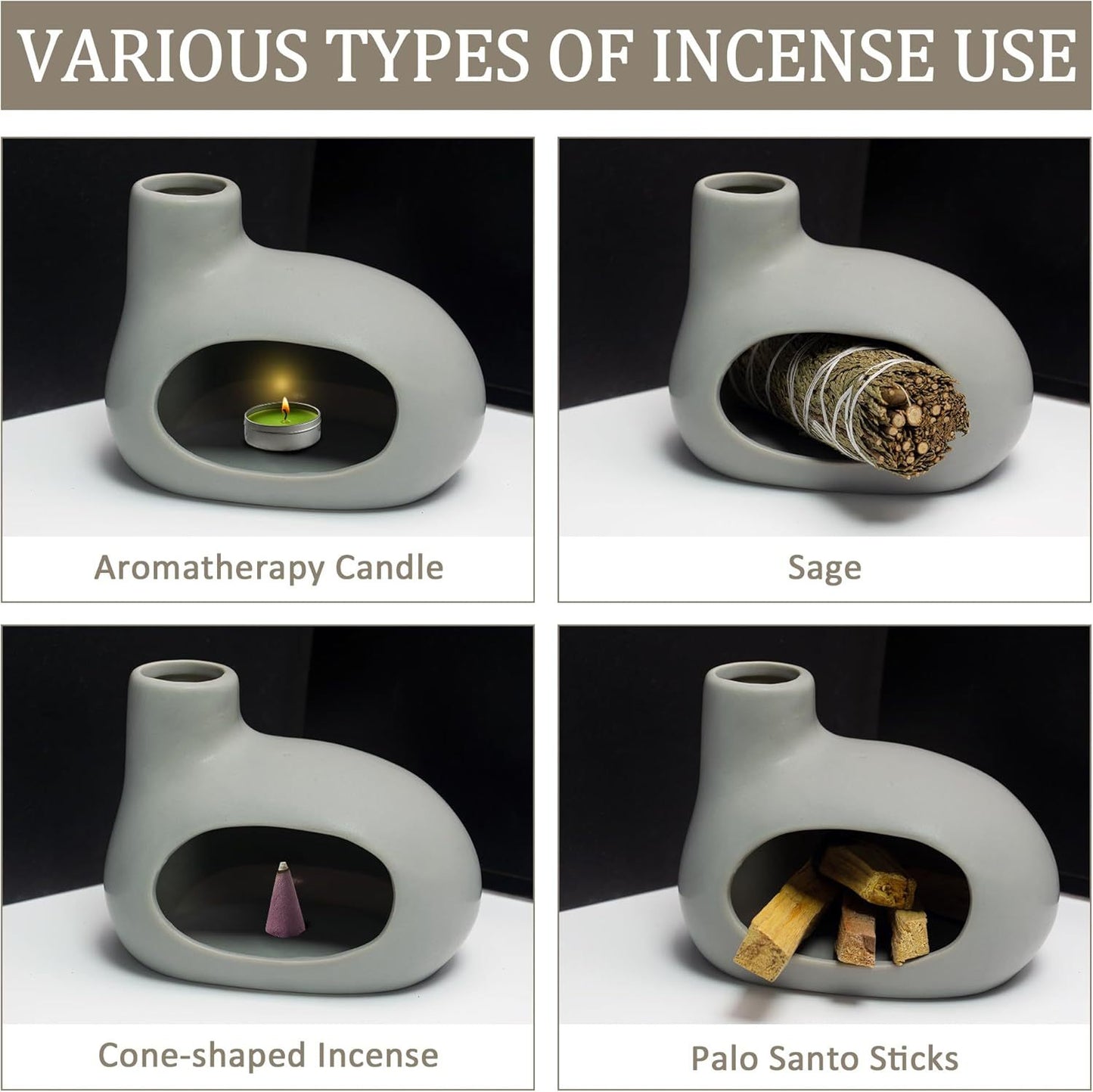 Ceramic Incense Burner with Palo Santo & Sage – Aromatherapy Home Décor Gift