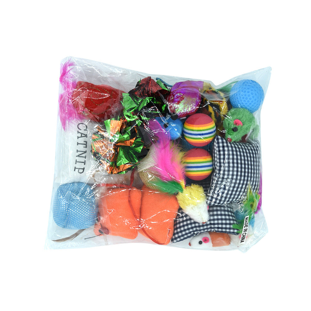 Cat Toy Set – 24-Piece Pet Catnip Bag, Rainbow Ball & Colorful Mouse Play Set