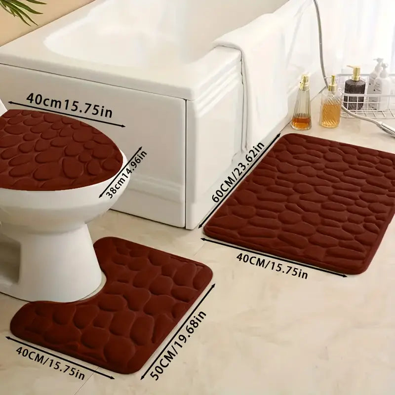 3pcs Embossed Quick-Drying Bath Mat Set – Non-Slip, Soft & Durable