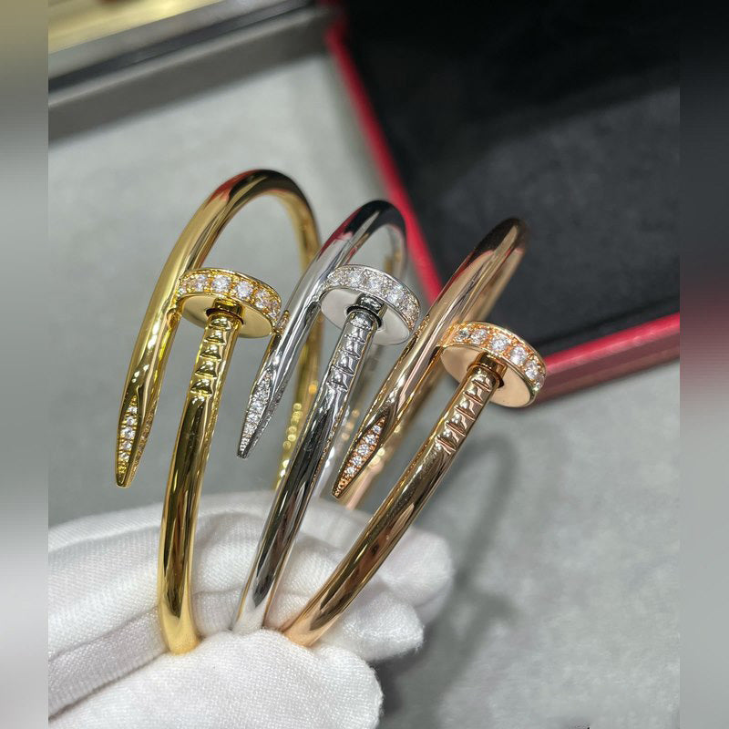 V-Gold Diamond Pavé Screw Cuff – Titanium Steel Couples Bracelet with Open-Close Clasp