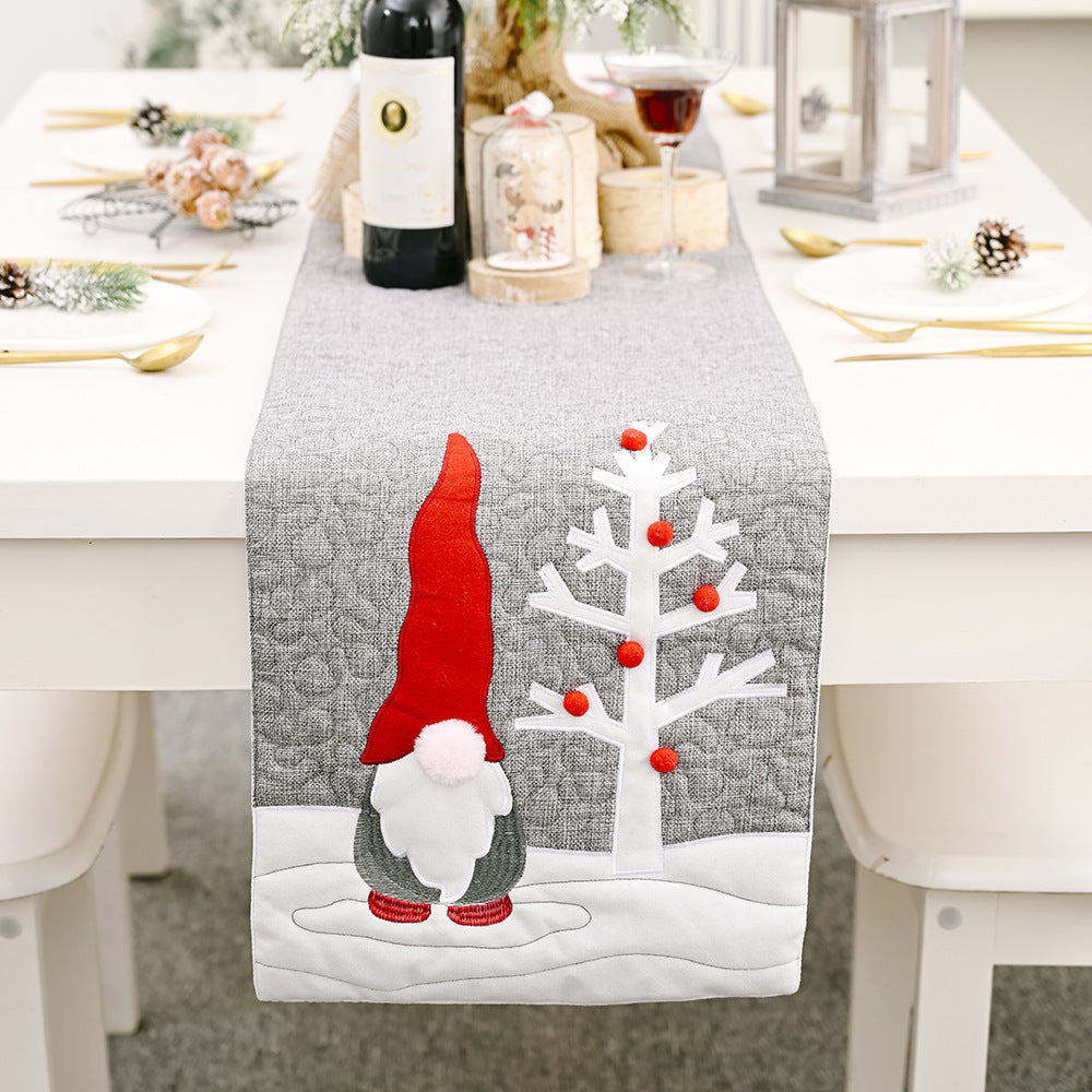 Christmas Faceless Dolls & Gray Table Flags – Festive Tablecloths, Placemats & Family Holiday Decorations