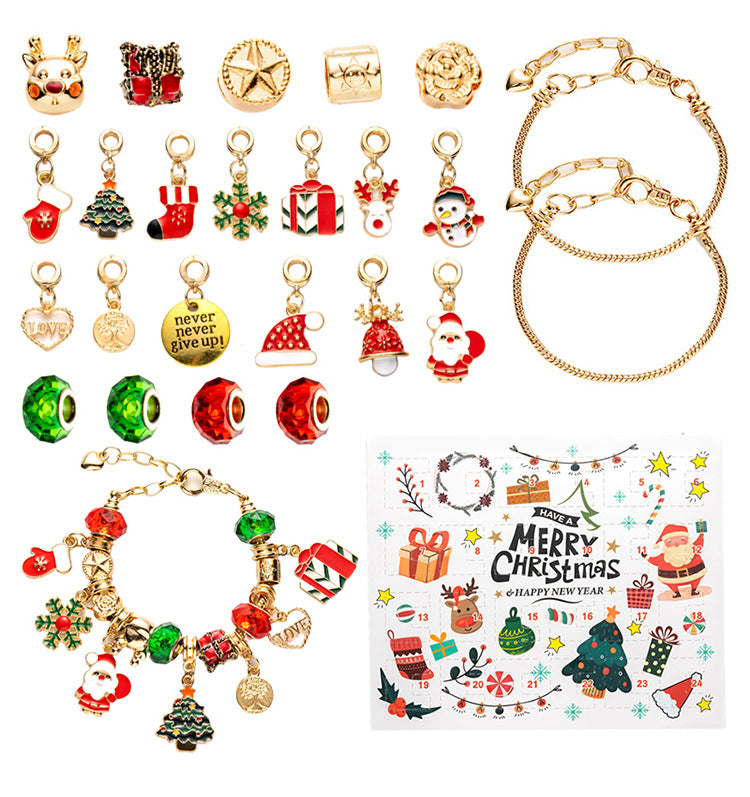 DIY Creative Children’s Bracelet Jewelry – 24-Grid Calendar Christmas Holiday Surprise Blind Box Silver Set