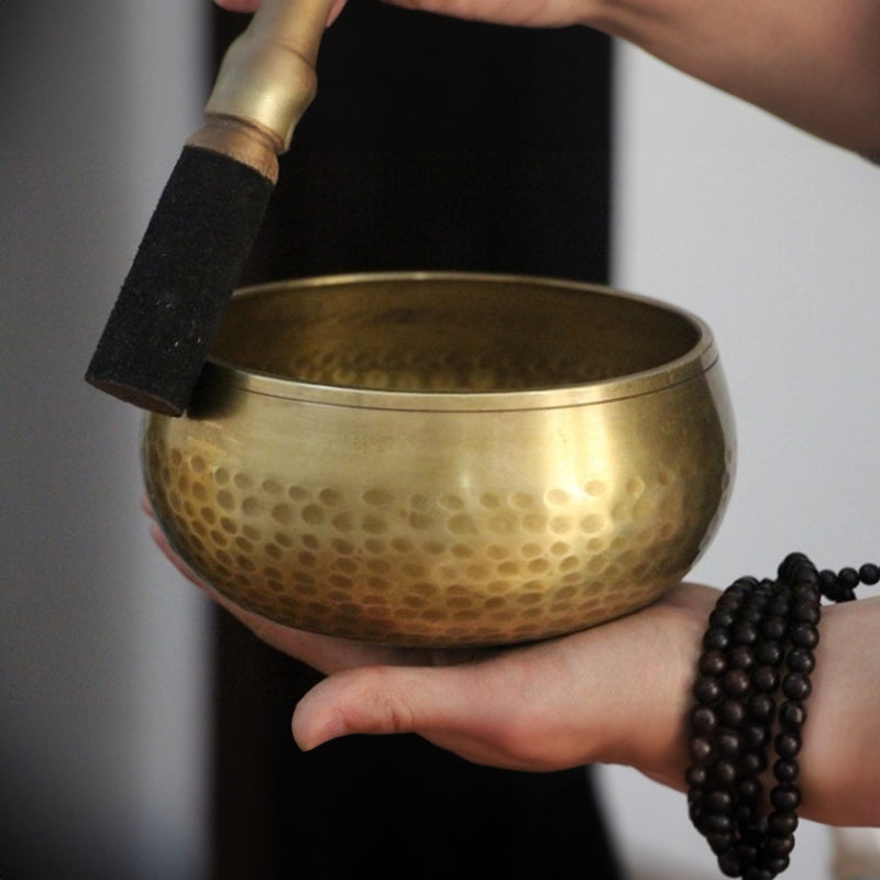Tibetan Brass Singing Bowl with Sanskrit – Handmade Meditation Instrument for Stress Relief & Mindfulness