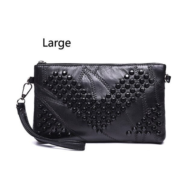 Fashion Genuine Leather Women Bag – High-Quality Rivet Shoulder Messenger & Crossbody Purse