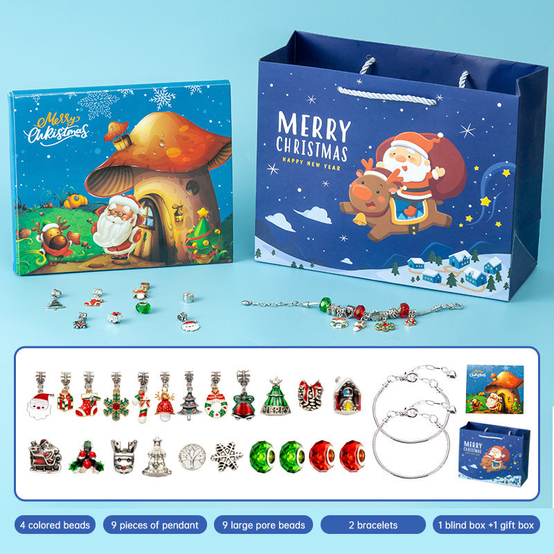 DIY Creative Children’s Bracelet Jewelry – 24-Grid Calendar Christmas Holiday Surprise Blind Box Silver Set