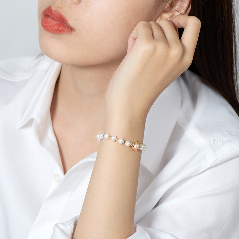 14K Gold Wrapped Pearl Bracelet – Luxury Natural Freshwater Pearl Jewelry for Women