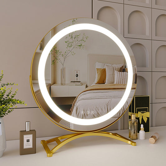 Round Black Dressing Table Makeup Mirror – Desktop LED Light Vanity Mirror for Beauty & Skincare