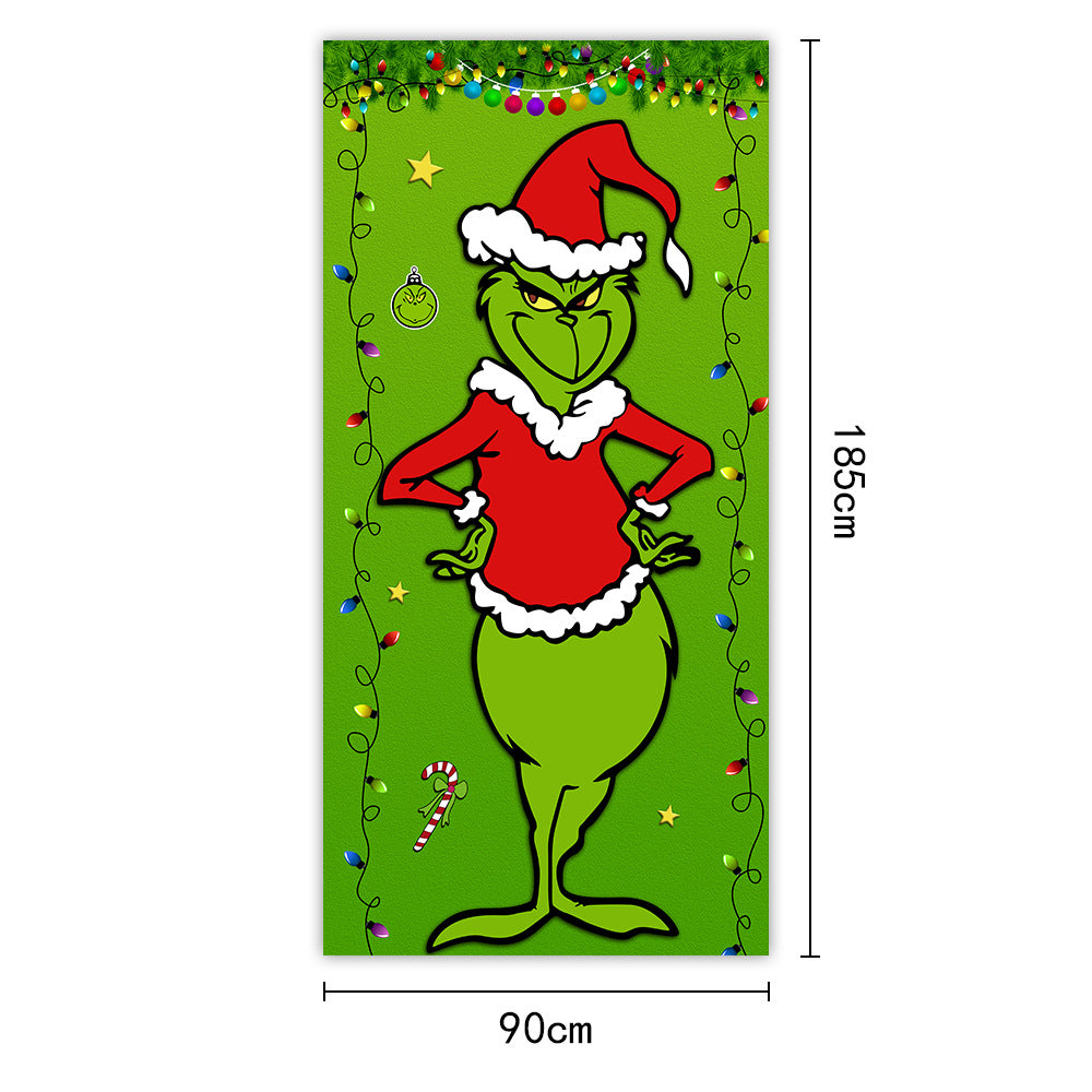 Christmas Door Curtains & Flags – Santa Claus & Puppies Hanging Cloth Background Decoration