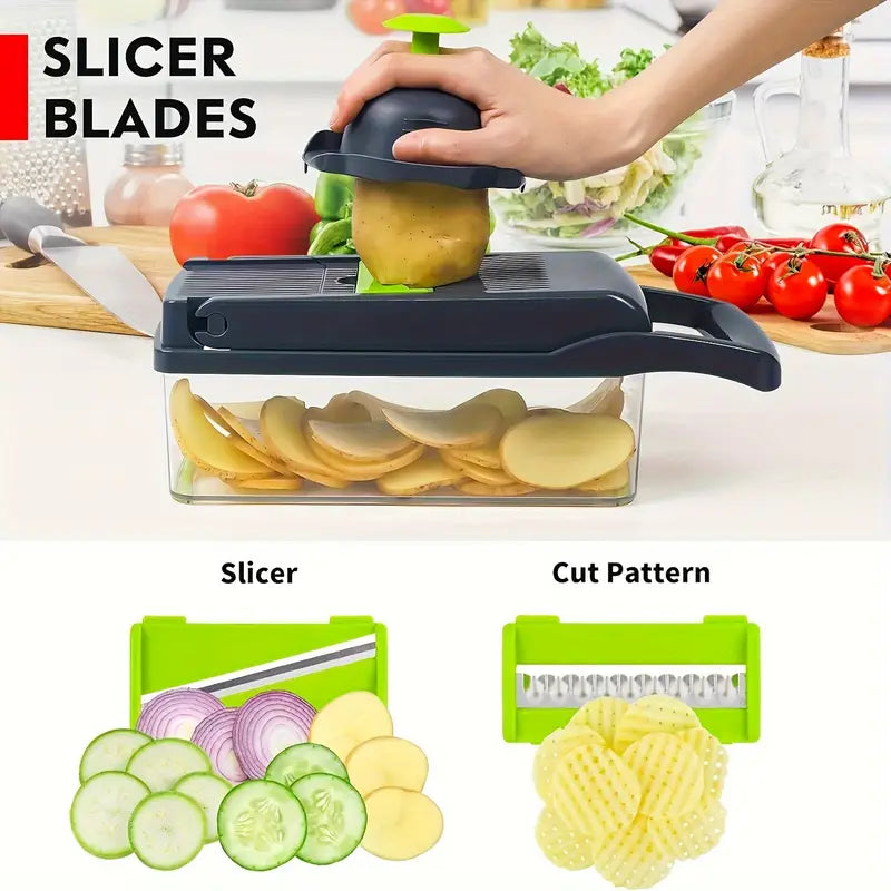 16-in-1 Professional Vegetable Chopper – Multi-Functional Slicer, Dicer & Food Prep Tool with 8 Blades & Storage Container