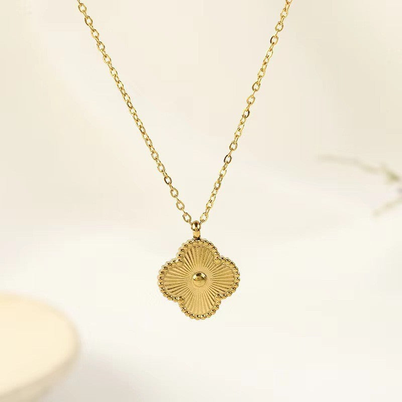 18K Gold Titanium Steel Four-Leaf Clover Bracelet Necklace – Lucky Luxury Jewelry Set