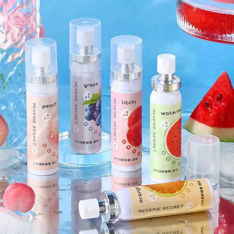 Fruit-Flavored Breath Refreshing Spray Set (5pcs) – Alcohol-Free, Mild Formula for Fresh Breath On-the-Go