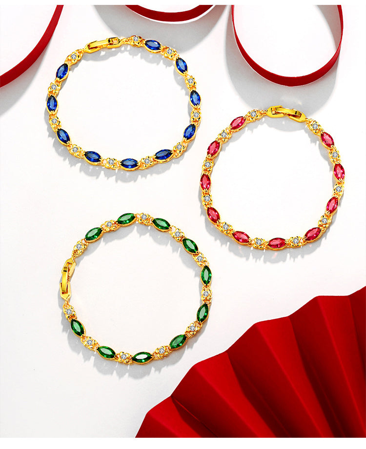 24K Gold Flower Ruby Bracelet – European Luxury Women’s Fashion Jewelry Design