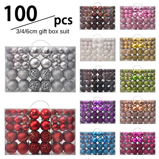 100PCS Christmas Ball Gift Box Set – Electroplated Hollow Plastic Balls for Elegant Holiday Decorations (3/4/6cm)
