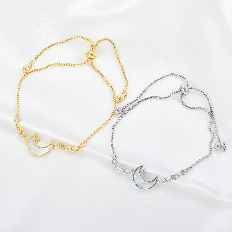 Real Gold Electroplating Shell Moon Bracelet – Adjustable Luxury Jewelry for Women