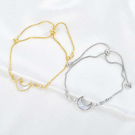 Real Gold Electroplating Shell Moon Bracelet – Adjustable Luxury Jewelry for Women